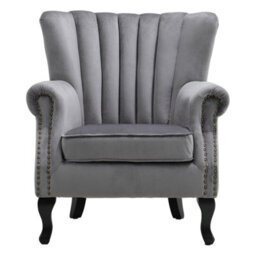 Living And Home Grey Vintag Armchair With Rubberwood Legs, 90Cm H - thumbnail 5