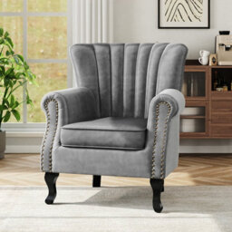 Living And Home Grey Vintag Armchair With Rubberwood Legs, 90Cm H