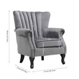 Living And Home Grey Vintag Armchair With Rubberwood Legs, 90Cm H - thumbnail 6