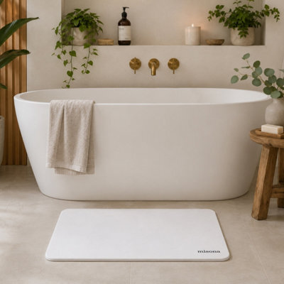 Misona Large Stone Bath Mat 50 X 80Cm - Quick Dry Diatomite Bathroom Mat (White) - image 1