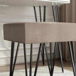 CARME Home Olivia Velvet Padded Stool Dove Grey Velvet Seat Black Hairpin Legs - thumbnail 2