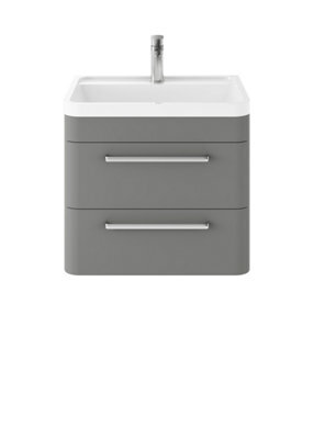 Hudson Reed Solar Wall Hung 2 Drawer Vanity Unit & Polymarble Basin, Cool Grey Matt, 600 X 540 X 450mm - image 1