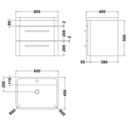 Hudson Reed Solar Wall Hung 2 Drawer Vanity Unit & Polymarble Basin, Cool Grey Matt, 600 X 540 X 450mm - thumbnail 5