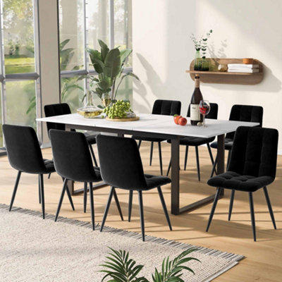 Matteo Expandable Dining Table With Iron Legs, 140/180X80X75Cm, Modern White Mdf Top With Marble Patterns - image 1