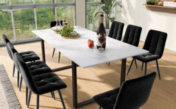 Matteo Expandable Dining Table With Iron Legs, 140/180X80X75Cm, Modern White Mdf Top With Marble Patterns - thumbnail 4