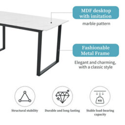 Matteo Expandable Dining Table With Iron Legs, 140/180X80X75Cm, Modern White Mdf Top With Marble Patterns - thumbnail 7