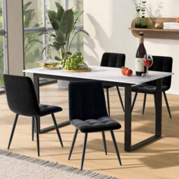 Matteo Expandable Dining Table With Iron Legs, 140/180X80X75Cm, Modern White Mdf Top With Marble Patterns - thumbnail 3