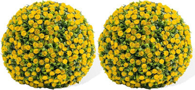 London Boutique Yellow Set Of 2 55Cm Artificial Topiary Balls, Faux Rose Plant Spheres, Hanging Chains, Indoor Outdoor Décor - image 1