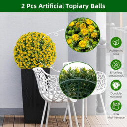 London Boutique Yellow Set Of 2 55Cm Artificial Topiary Balls, Faux Rose Plant Spheres, Hanging Chains, Indoor Outdoor Décor - thumbnail 5
