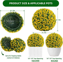 London Boutique Yellow Set Of 2 55Cm Artificial Topiary Balls, Faux Rose Plant Spheres, Hanging Chains, Indoor Outdoor Décor - thumbnail 2