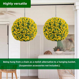 London Boutique Yellow Set Of 2 55Cm Artificial Topiary Balls, Faux Rose Plant Spheres, Hanging Chains, Indoor Outdoor Décor - thumbnail 3