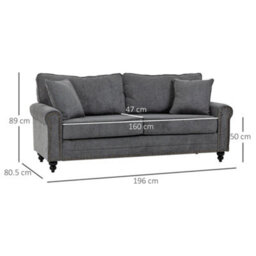 Wyld Haus Tael Yolo Grey Fabric 3-Seater Sofa With Nailhead Trim And 2 Cushions - 196Cm - thumbnail 3