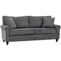 Wyld Haus Tael Yolo Grey Fabric 3-Seater Sofa With Nailhead Trim And 2 Cushions - 196Cm - thumbnail 2