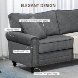 Wyld Haus Tael Yolo Grey Fabric 3-Seater Sofa With Nailhead Trim And 2 Cushions - 196Cm - thumbnail 5