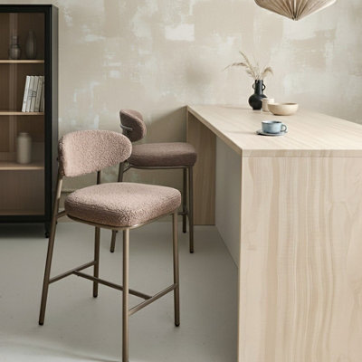Beliani Set Of 2 Taupe Boucle Bar Chairs Armless Iron Legs Retro Dining Counter Stools - image 1