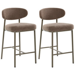 Beliani Set Of 2 Taupe Boucle Bar Chairs Armless Iron Legs Retro Dining Counter Stools - thumbnail 4