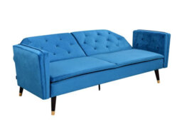 Comfy Living Blue Plush Velvet Tufted Sofa Bed With Black And Gold Legs - thumbnail 2