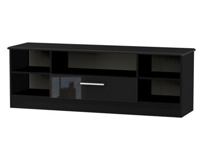 Harrow Wide 1 Drawer Tv & Media Unit In Black Gloss (Ready Assembled)