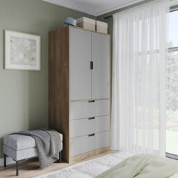 Urbn-Living Urbnliving 180Cm Height Oak Wardrobe With Grey 2 Door 3 Drawer Storage And Modern Hanging Rail Furniture - thumbnail 1