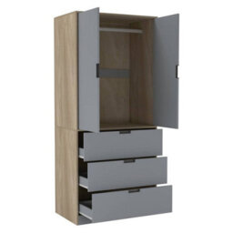 Urbn-Living Urbnliving 180Cm Height Oak Wardrobe With Grey 2 Door 3 Drawer Storage And Modern Hanging Rail Furniture - thumbnail 2