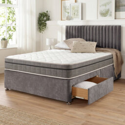 Aspire Grant Divan And Hybrid Memory Pocket Mattress, Linen Fabric, Strutted Headboard, 4 Drawers, Slate, Double - thumbnail 5