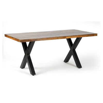 Buttercup Farm Induse 'x' Leg Dining Table - Mango Wood/iron - L100 X W220 X H76 Cm - image 1