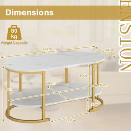 Gainoom Oval Coffee Table With Storage 2-Tier Living Room Center Table With Faux Marble Top & Open Shelf - thumbnail 2