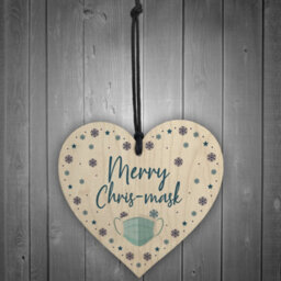 Red Ocean Funny Christmas Tree Decoration Wood Heart Lockdown Quarantine Gift Keepsake - thumbnail 2