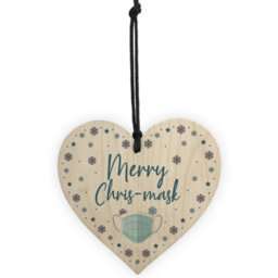 Red Ocean Funny Christmas Tree Decoration Wood Heart Lockdown Quarantine Gift Keepsake - thumbnail 5