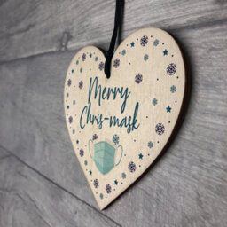 Red Ocean Funny Christmas Tree Decoration Wood Heart Lockdown Quarantine Gift Keepsake - thumbnail 7