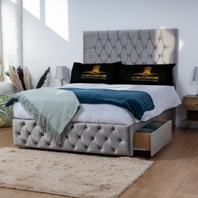UKBEDFURNITURE Monaco Grey Plush Divan Bed 2 Foot End Drawers With 10 Inch Orthopaedic Mattress & 26 Inch Headboard - image 1