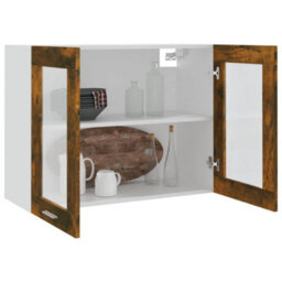 Berkfield Hanging Glass Cabinet Smoked Oak 80X31X60 Cm Engineered Wood - thumbnail 7