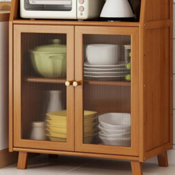 Freestanding Bamboo Sideboard Storage Rack Kitchen Pantry Cupboard Organiser - thumbnail 3
