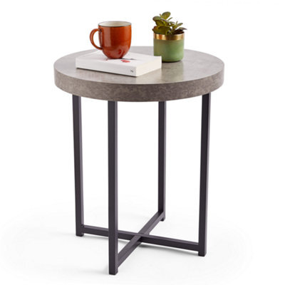 Vonhaus Grey Side Table, Concrete Effect Graphite Round End Table For Lounge, Living Room & Bedroom With Industrial Black Legs - image 1