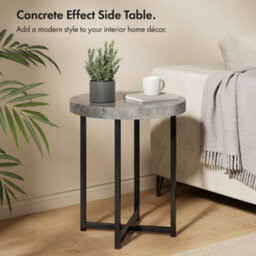 Vonhaus Grey Side Table, Concrete Effect Graphite Round End Table For Lounge, Living Room & Bedroom With Industrial Black Legs - thumbnail 2