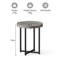Vonhaus Grey Side Table, Concrete Effect Graphite Round End Table For Lounge, Living Room & Bedroom With Industrial Black Legs - thumbnail 8