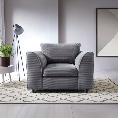 Abakus Direct Jumbo Grey Cord Armchair For Living Room With Thick Luxury Deep Filled Cushioning - image 1
