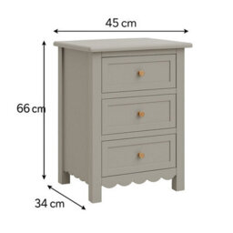 Melody Maison 3 Drawer Scalloped Bedside Table - Staunton Taupe Range - thumbnail 7