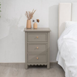 Melody Maison 3 Drawer Scalloped Bedside Table - Staunton Taupe Range - thumbnail 2