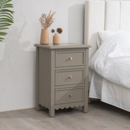 Melody Maison 3 Drawer Scalloped Bedside Table - Staunton Taupe Range - thumbnail 3