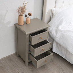 Melody Maison 3 Drawer Scalloped Bedside Table - Staunton Taupe Range - thumbnail 4