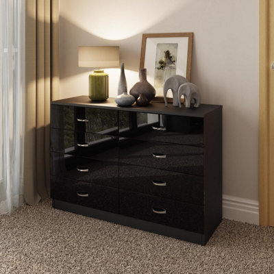 Fwstyle Black Gloss 8 Drawer Chest Scratch Resistant Furniture - image 1