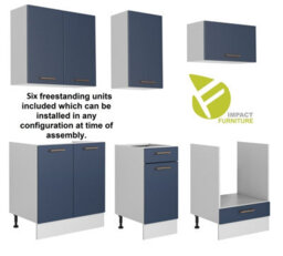 Impact Furniture Kitchen Cabinets Set Complete 6 Units Dark Navy Blue Cupboards Diy 180Cm Fitted Kitchenette Nora - thumbnail 2
