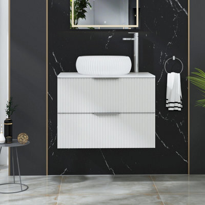 Royal Bathrooms Evora 700mm Matt White Fluted Wall Hung Countertop Vanity Unit 2 Drawer With Milan Basin - image 1