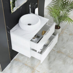 Royal Bathrooms Evora 700mm Matt White Fluted Wall Hung Countertop Vanity Unit 2 Drawer With Milan Basin - thumbnail 3