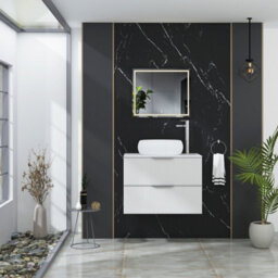 Royal Bathrooms Evora 700mm Matt White Fluted Wall Hung Countertop Vanity Unit 2 Drawer With Milan Basin - thumbnail 2