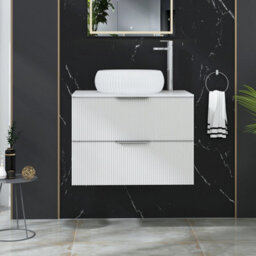 Royal Bathrooms Evora 700mm Matt White Fluted Wall Hung Countertop Vanity Unit 2 Drawer With Milan Basin - thumbnail 1