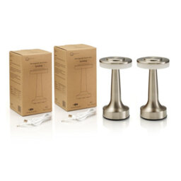 Auraglow Rechargeable Led Cordless Table Lamp - Waldorf - Satin Nickel - Twin Pack