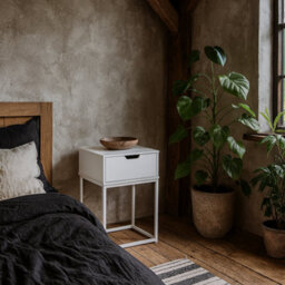 Wyld Haus Tokyo White Bedside Table 1 Drawer, Matt White Steel Legs, 400 X 300 X 615 mm - thumbnail 2