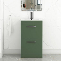 Royal Bathrooms Turin 500mm Floor Standing Vanity Unit Matt Green 2 Drawer Minimalist Basin With Matt Black Handles - thumbnail 1